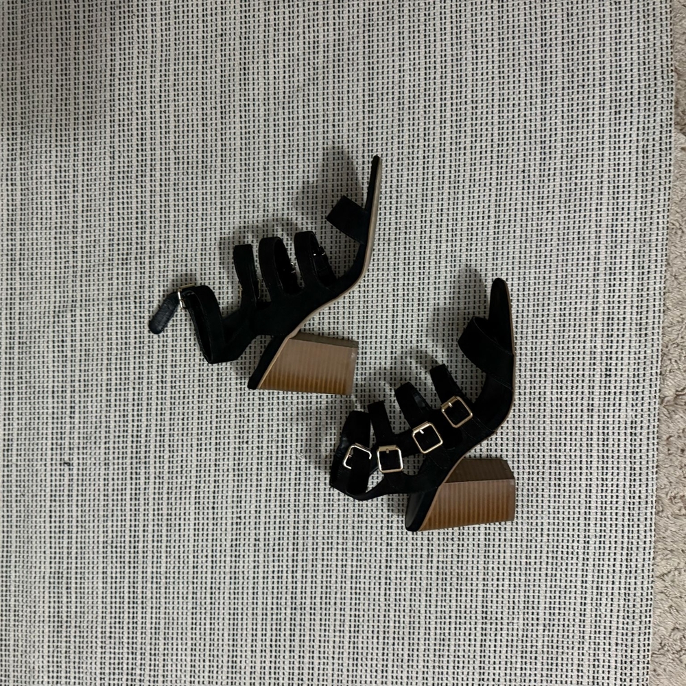 Black Strappy Heels with Gold Hardware